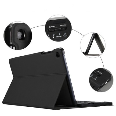Samsung Galaxy Tab A 10.1 2019 (T515, T510) ādas atvēramais melns futrālis ar bluetooth tastatūra / Vacins.lv