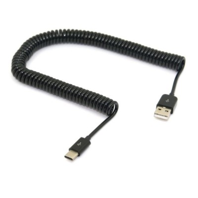 Spiralinis USB Type-C juodas laidas 3 metrai | Priedai.lt