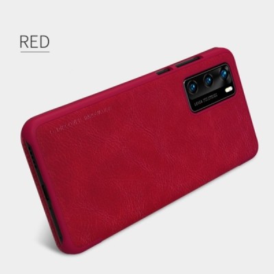 Huawei P40 greznais Nillkin Qin sērijas ādas atvērams sarkans maciņš, maks | Vacins.lv