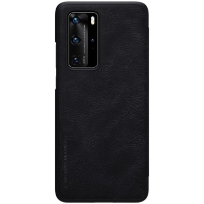 Huawei P40 Pro prabangus Nillkin Qin serijos juodas odinis atverčiamas dėklas - knygutė | Priedai.lt