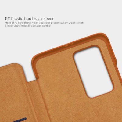 Huawei P40 Pro prabangus Nillkin Qin serijos rudas odinis atverčiamas dėklas - knygutė | Priedai.lt