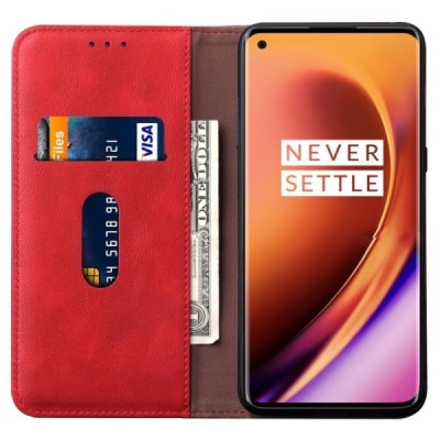 OnePlus 8 Pro Deluxe ādas atvēramais sarkans maciņš (maks) | Vacins.lv