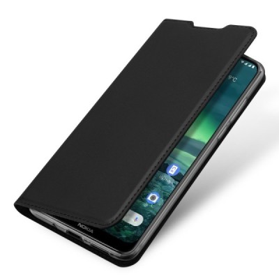 Nokia 2.3 „Dux Ducis“ Skin sērijas melns ādas atvērams maciņš / Vacins.lv