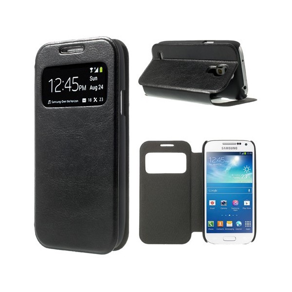 „Crazy Horse“ atverčiamas „S-View“ stiliaus dėklas - juodas (Galaxy S4 mini)