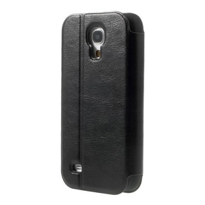 Samsung Galaxy S4 mini i9195 S View atverčiamas juodas odinis dėklas / Priedai.lt