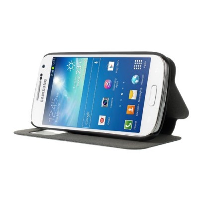 Samsung Galaxy S4 mini i9195 S View atverčiamas juodas odinis dėklas / Priedai.lt