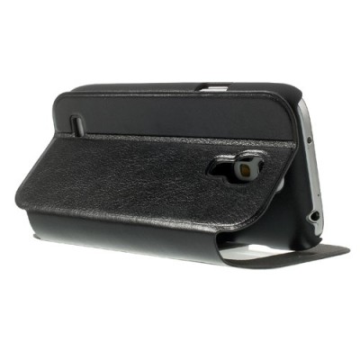 Samsung Galaxy S4 mini i9195 S View atverčiamas juodas odinis dėklas / Priedai.lt