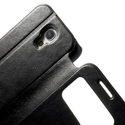 Samsung Galaxy S4 mini i9195 S View atverčiamas juodas odinis dėklas / Priedai.lt