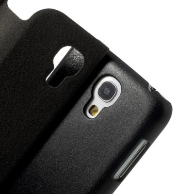 Samsung Galaxy S4 mini i9195 S View atverčiamas juodas odinis dėklas / Priedai.lt