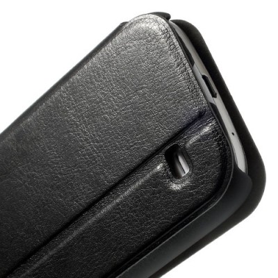 Samsung Galaxy S4 mini i9195 S View atverčiamas juodas odinis dėklas / Priedai.lt
