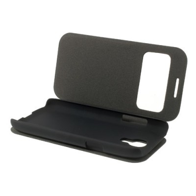 Samsung Galaxy S4 mini i9195 S View atverčiamas juodas odinis dėklas / Priedai.lt