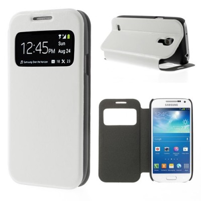 Samsung Galaxy S4 mini i9195 S View atverčiamas baltas odinis dėklas / Priedai.lt