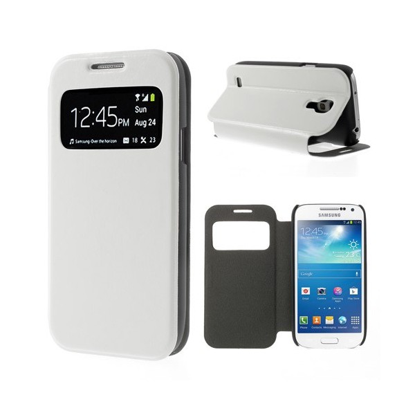 „Crazy Horse“ atverčiamas „S-View“ stiliaus dėklas - baltas (Galaxy S4 mini)