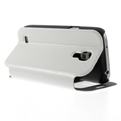 Samsung Galaxy S4 mini i9195 S View atverčiamas baltas odinis dėklas / Priedai.lt