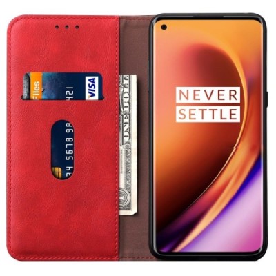 OnePlus 8 Deluxe ādas atvēramais sarkans maciņš (maks) | Vacins.lv