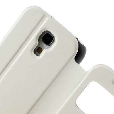 Samsung Galaxy S4 mini i9195 S View atverčiamas baltas odinis dėklas / Priedai.lt