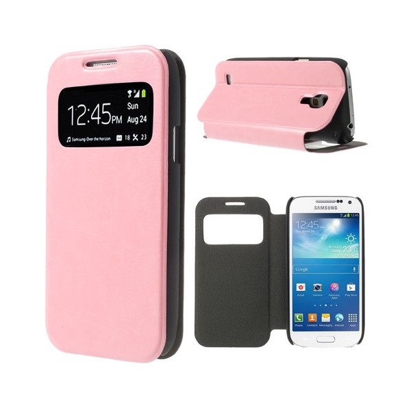 „Crazy Horse“ atverčiamas „S-View“ stiliaus dėklas - rožinis (Galaxy S4 mini)