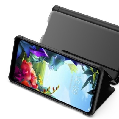 LG K50S (LM-X540) plastmasas atvērams melns ādas maciņš / Vacins.lv