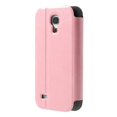 Samsung Galaxy S4 mini i9195 S View atverčiamas rožinis odinis dėklas / Priedai.lt