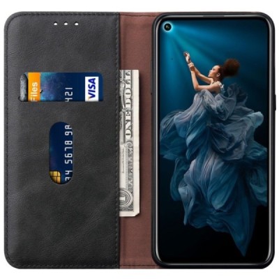 Huawei Honor 20 (Nova 5T) Deluxe ādas atvēramais melns maciņš (maks) | Vacins.lv