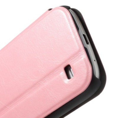 Samsung Galaxy S4 mini i9195 S View atverčiamas rožinis odinis dėklas / Priedai.lt