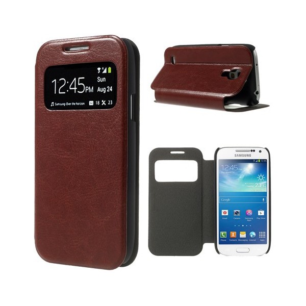 „Crazy Horse“ atvēramais „S-View“ stila futrālis - brūns (Galaxy S4 mini)