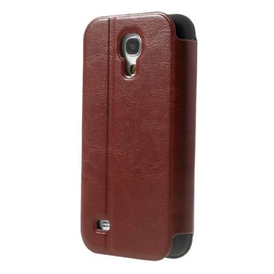 Samsung Galaxy S4 mini i9195 S View atvēramais brūns ādas futrālis / Vacins.lv