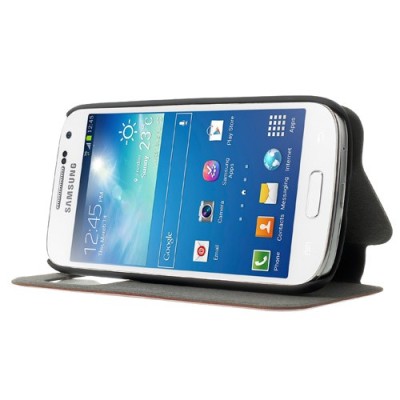 Samsung Galaxy S4 mini i9195 S View atvēramais brūns ādas futrālis / Vacins.lv