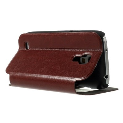 Samsung Galaxy S4 mini i9195 S View atvēramais brūns ādas futrālis / Vacins.lv