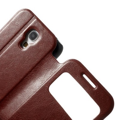 Samsung Galaxy S4 mini i9195 S View atvēramais brūns ādas futrālis / Vacins.lv