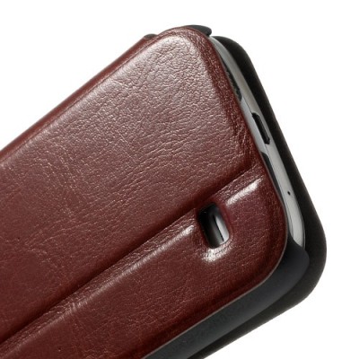 Samsung Galaxy S4 mini i9195 S View atvēramais brūns ādas futrālis / Vacins.lv