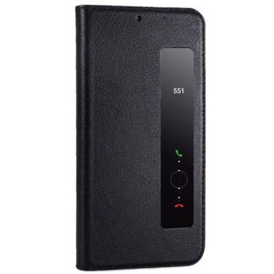 „Royale“ Huawei P20 Pro juodas odinis atverčiamas dėklas su langeliu / Priedai.lt