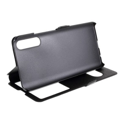 Huawei Honor 9X dual window atvēramais melns maciņš / Vacins.lv