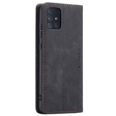 Samsung Galaxy A51 (A515F) CaseMe Retro solidus atverčiamas juodas odinis dėklas - knygutė | Priedai.lt