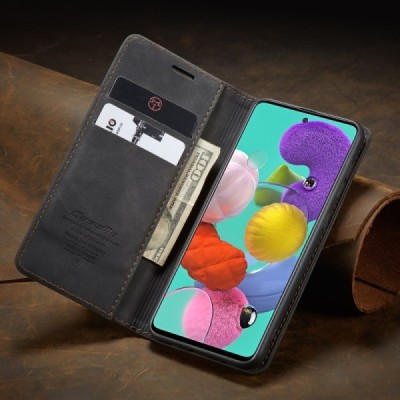 Samsung Galaxy A51 (A515F) CaseMe Retro solidus atverčiamas juodas odinis dėklas - knygutė | Priedai.lt