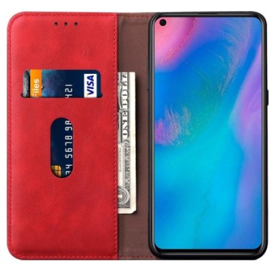 Huawei P30 Deluxe ādas atvēramais sarkans maciņš (maks) | Vacins.lv