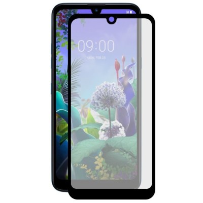 LG Q60 Calans 9H Tempered Glass sustiprintos apsaugos juodas pilnai dengiantis apsauginis ekrano stiklas 0,2 mm | Priedai.lt