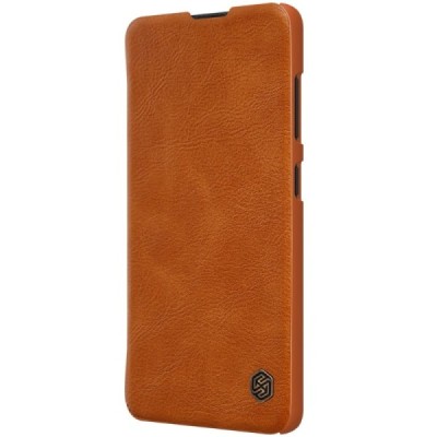 Prabangus „Nillkin“ Qin serijos rudas odinis atverčiamas Samsung Galaxy A41 (A415) dėklas / Priedai.lt