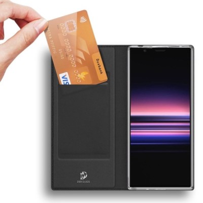 Sony Xperia 1 II „Dux Ducis“ Skin sērijas melns ādas atvērams maciņš | Vacins.lv