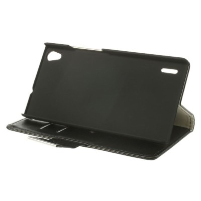 Huawei Ascend P7 atverčiamas juodas odinis dėklas - piniginė / Priedai.lt