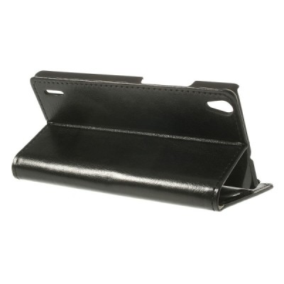 Huawei Ascend P7 atverčiamas juodas odinis dėklas - piniginė / Priedai.lt