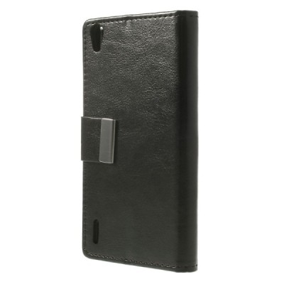 Huawei Ascend P7 atverčiamas juodas odinis dėklas - piniginė / Priedai.lt