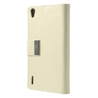 Huawei Ascend P7 atverčiamas baltas odinis dėklas - piniginė / Priedai.lt