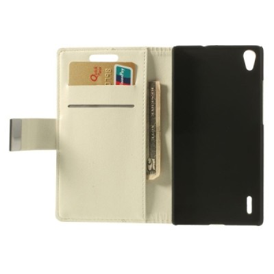 Huawei Ascend P7 atverčiamas baltas odinis dėklas - piniginė / Priedai.lt