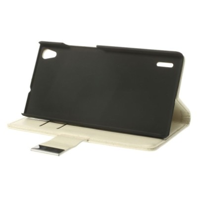 Huawei Ascend P7 atverčiamas baltas odinis dėklas - piniginė / Priedai.lt