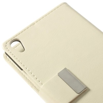 Huawei Ascend P7 atverčiamas baltas odinis dėklas - piniginė / Priedai.lt