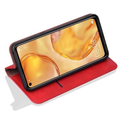 Huawei P40 Lite Deluxe ādas atvēramais sarkans maciņš (maks) | Vacins.lv