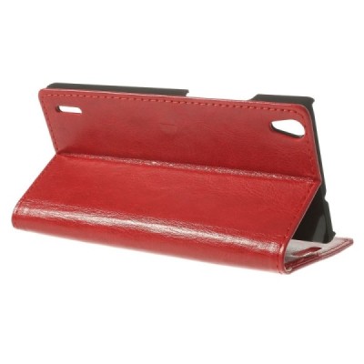 Huawei Ascend P7 atverčiamas raudonas odinis dėklas - piniginė / Priedai.lt