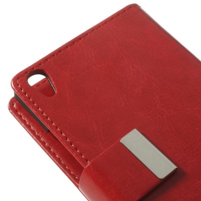 Huawei Ascend P7 atverčiamas raudonas odinis dėklas - piniginė / Priedai.lt