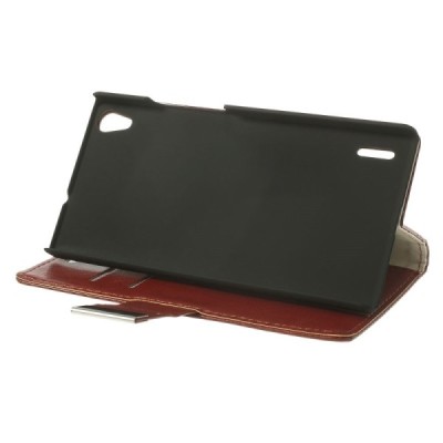 Huawei Ascend P7 atvēramais brūns ādas futrālis - maciņš / Vacins.lv